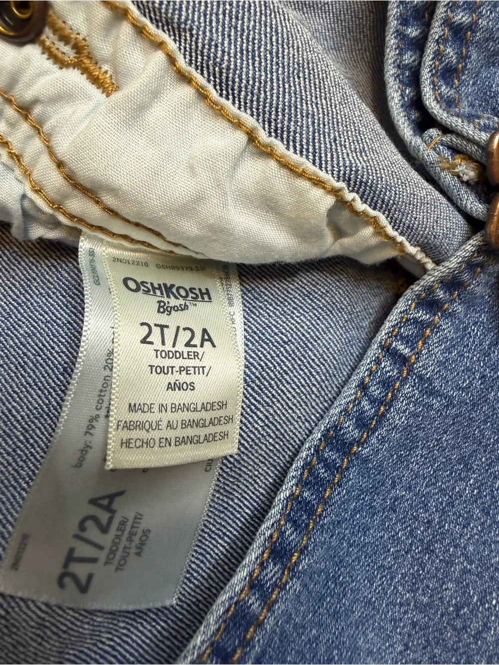 OshKosh B'gosh Light Blue Denim Overalls with Tan Stitching